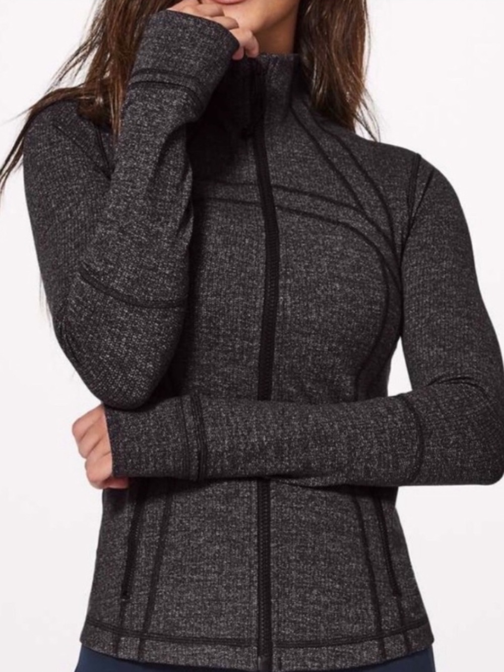 Lululemon grey zip up workout jacket with thumb holes